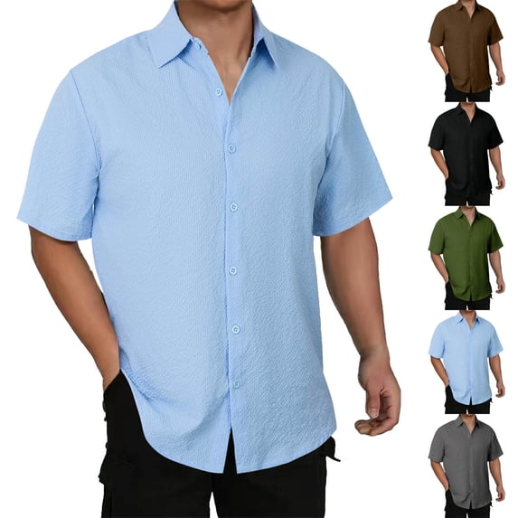 Men's Short Sleeve Button Down Shirt Polyester Casual Solid Dress Shirt Button Front Collared Regular Fit Moisture Wicking Breathable Daily Work Business Travel Golf Summer Style