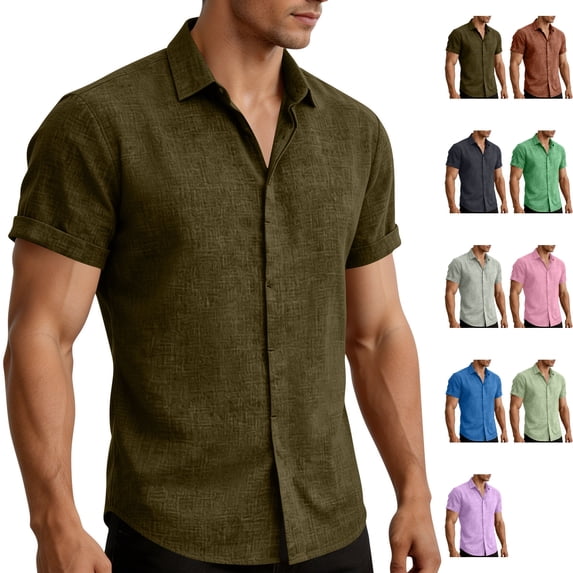 Men's Short Sleeve Button Down Shirts Big & Tall Breathable Textured Casual Shirt Summer Lightweight Quick Dry Beach Vacation Hippie Yoga Top Curved Hem
