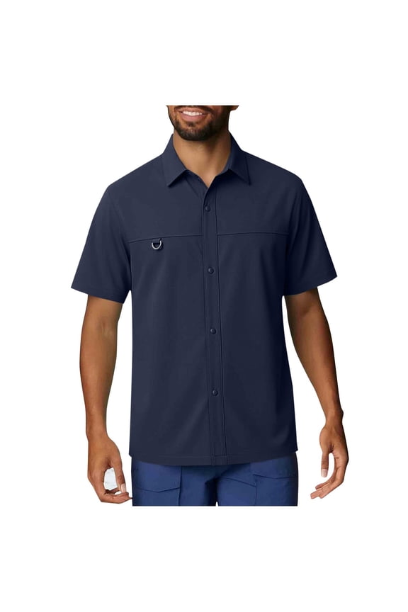 Men's Short Sleeve Button Down Shirts Snap Button, UPF 50+ Ripstop Work Shirts, Quick Dry Breathable Outdoor Hiking Shirt Big and Tall Size L-5XL Navy