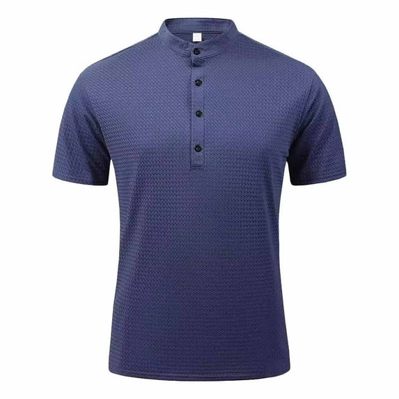 Men's Short Sleeve Button-Up Shirt, Casual Stand Collar Breathable Top, Versatile Solid Color Shirt for Daily Leisure Wear