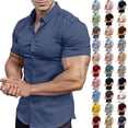 thumbnail image 1 of Men’s Short Sleeve Button Up Shirt Slim Fit Casual Sports Muscle Fit Top, 1 of 6