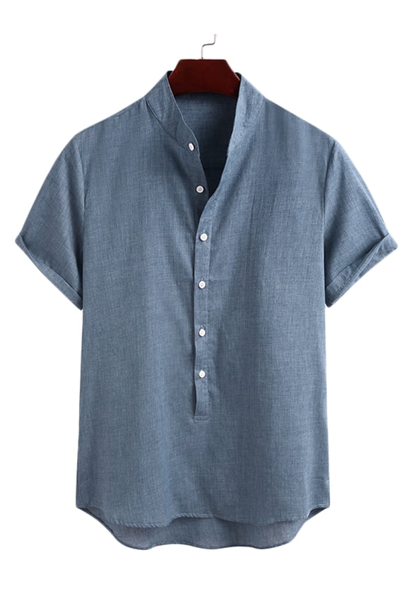 Men's Short Sleeve Button-down Casual Henley Shirts