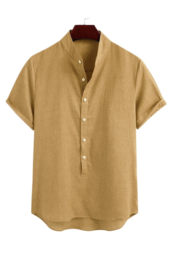 Men's Short Sleeve Button-down Casual Henley Shirts