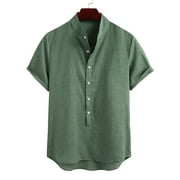 Mens Short Sleeve Button-down Casual Henley Shirts