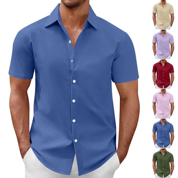 Men's Short Sleeve Casual Button Down Shirt Quick Dry Breathable Shirt Turndown Collar Relaxed Fit Moisture Wicking Travel Golf Summer Beach Wedding | Zenithor,Dark Blue L