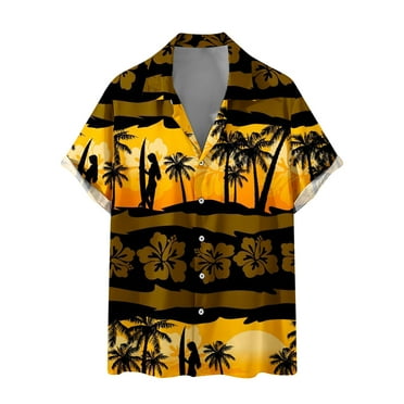 Men's Short Sleeve Casual Fit Beach Shirts Summer Tropical Bowling Hawaiian Shirts Button Down Printed Bowling Shirts