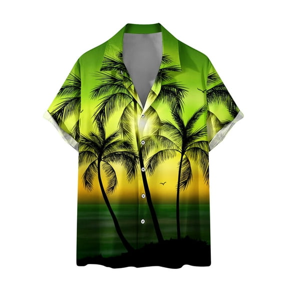 Men's Short Sleeve Casual Fit Beach Shirts Summer Tropical Bowling Hawaiian Shirts Button Down Printed Bowling Shirts