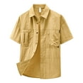 thumbnail image 1 of Men's Short Sleeve Casual Shirt Nylon Workwear Button Down with Multiple Pockets Loose Fit Comfortable for Daily Wear Spring Summer Fall Mens Summer Lightweight Pullover Tee Shirts, 1 of 3