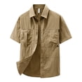 thumbnail image 1 of Men's Short Sleeve Casual Shirt Nylon Workwear Button Down with Multiple Pockets Loose Fit Comfortable for Daily Wear Spring Summer Fall Mens Summer Lightweight Pullover Tee Shirts, 1 of 8