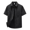 thumbnail image 1 of Men's Short Sleeve Casual Shirt Nylon Workwear Button Down with Multiple Pockets Loose Fit Comfortable for Daily Wear Spring Summer Fall Mens Summer Lightweight Pullover Tee Shirts, 1 of 3