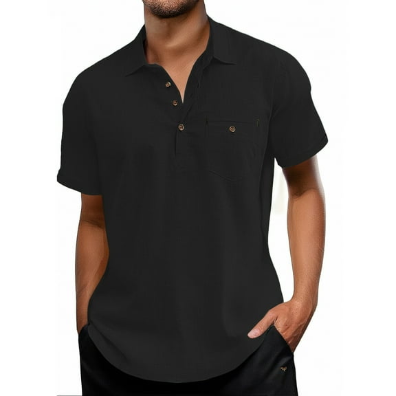 Men's Short Sleeve Casual Shirts Polyester Solid Color Classic Fit Summer