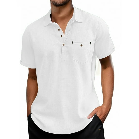 Men's Short Sleeve Casual Shirts Polyester Solid Color Classic Fit Summer