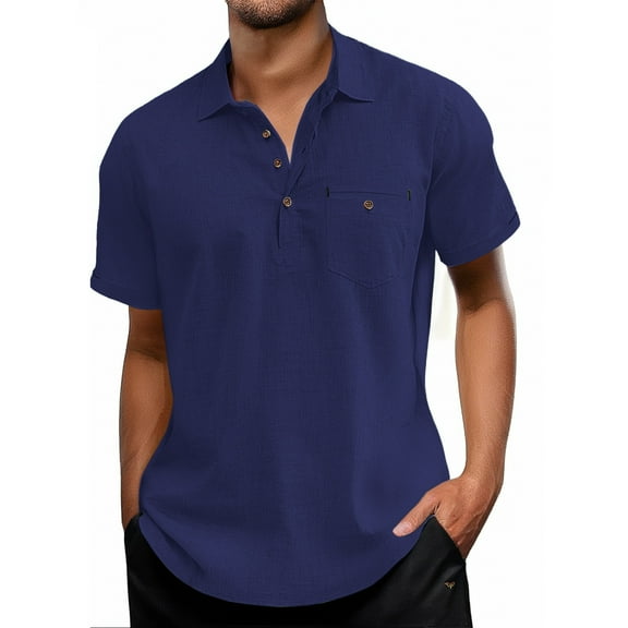 Men's Short Sleeve Casual Shirts Polyester Solid Color Classic Fit Summer