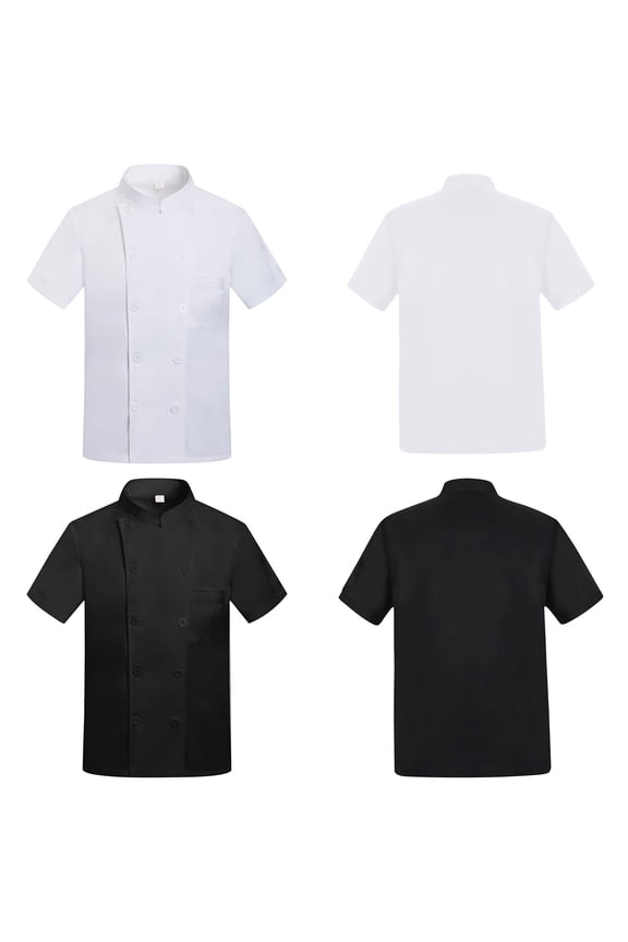 Men's Short Sleeve Chef Jacket Professional Restaurant Kitchen Uniform Breathable Cook Coat Work Wear 2026 Black XL