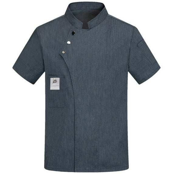 Men’s Short Sleeve Chef Jacket with Asymmetric Snap Closure, Breathable Cotton Blend, Professional Kitchen Uniform, Red