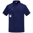 thumbnail image 1 of Men’s Short Sleeve Chef Jacket with Asymmetric Snap Closure, Breathable Cotton Blend, Professional Kitchen Uniform, Navy, 1 of 4
