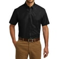 thumbnail image 1 of Men's Short Sleeve Classic Uniform Carefree Poplin Shirt Deep Black X-Small, 1 of 5