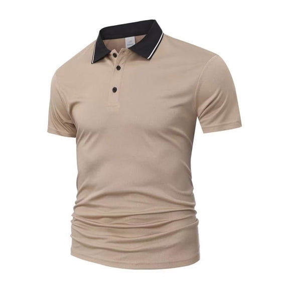 Men's Short Sleeve Collared Shirts Contrast Collar Button Top Breathable Slim Fit Business Casual Summer Tops