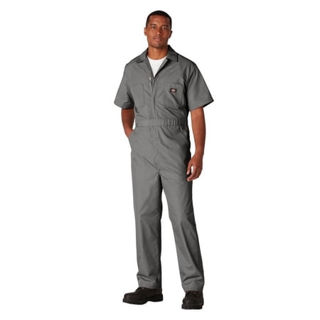 Dickies Men's Poplin Short Sleeve Coverall, Gray, S Short