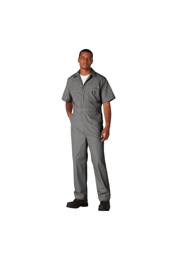 Men's Poplin Short Sleeve Coverall, Gray, S Short