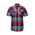 thumbnail image 1 of Men’s Short Sleeve Cowboy Button Down Casual Plaid Pattern Western Dress Shirt (8AS105-Burgundy/Sea Blue, 2XL), 1 of 3