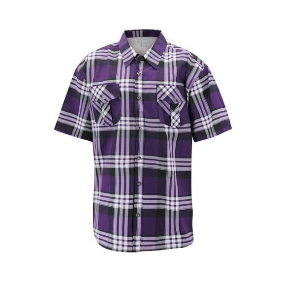 Men’s Short Sleeve Cowboy Button Down Casual Plaid Pattern Western Dress Shirt (8AS148-Purple, L)