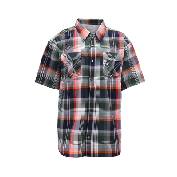 Men’s Short Sleeve Cowboy Button Down Casual Plaid Pattern Western Dress Shirt (8AS182-NavyHGreen, XL)