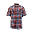 thumbnail image 1 of Men’s Short Sleeve Cowboy Button Down Casual Plaid Pattern Western Dress Shirt (8AS183-NavyOrange, 3XL), 1 of 3