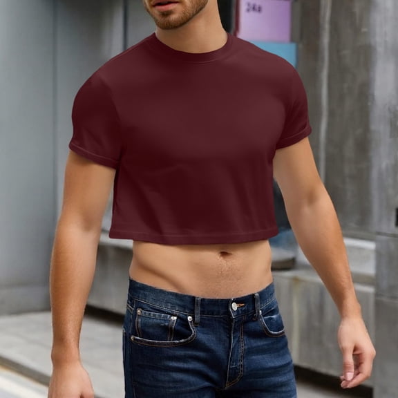 Men's Short Sleeve Crew Crop Relaxed Crop T Shirts Muscle Bodybuilding Shirts