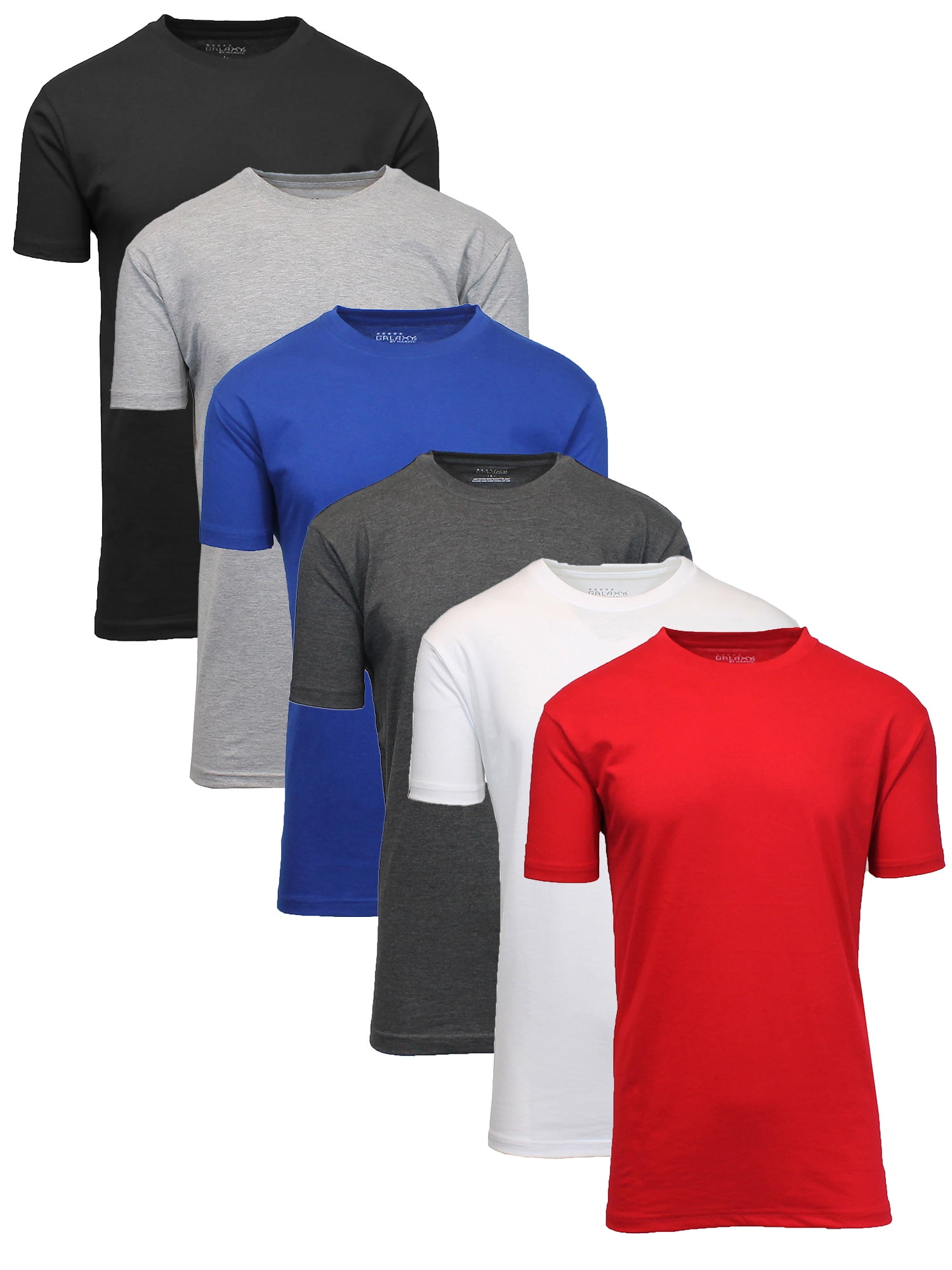 Galaxy Men's Short Sleeve Crew Neck Cotton Blend Classic Tee 6 Pack ...