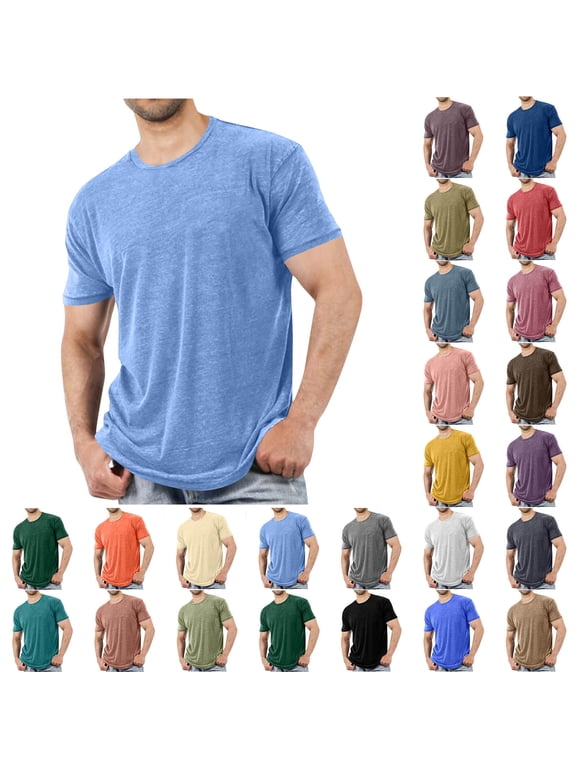 Men's Short Sleeve Crewneck T-Shirt Solid Color Casual Tee Soft Breathable Cotton Blend Top for Daily Wear