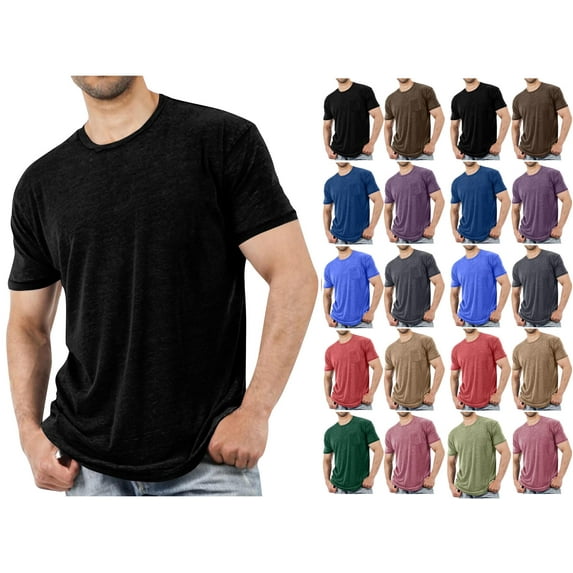 Men's Short Sleeve Crewneck T-Shirt Solid Color Casual Tee Soft Breathable Cotton Blend Top for Daily Wear