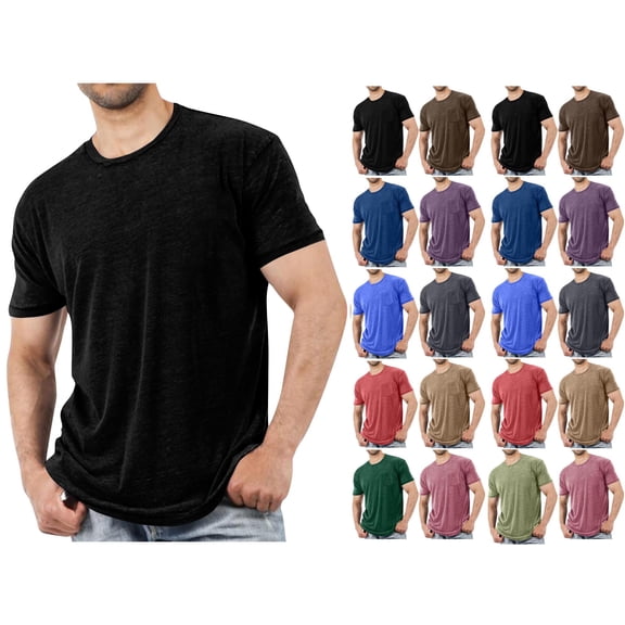 Men's Short Sleeve Crewneck T-Shirt Solid Color Casual Tee Soft Breathable Cotton Blend Top for Daily Wear