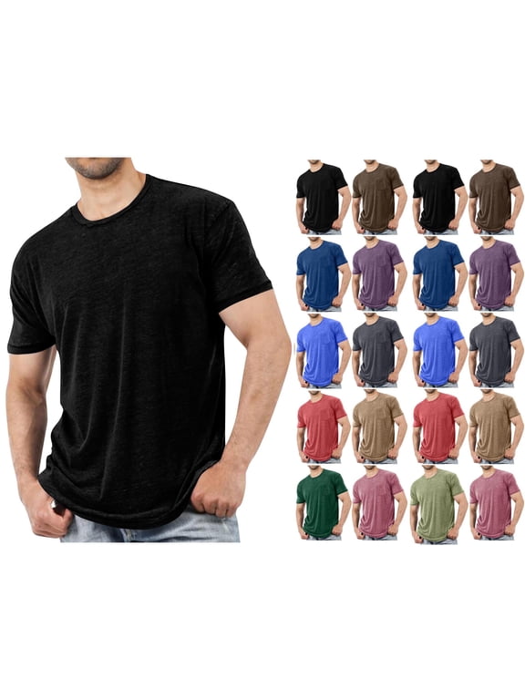Men's Short Sleeve Crewneck T-Shirt Solid Color Casual Tee Soft Breathable Cotton Blend Top for Daily Wear