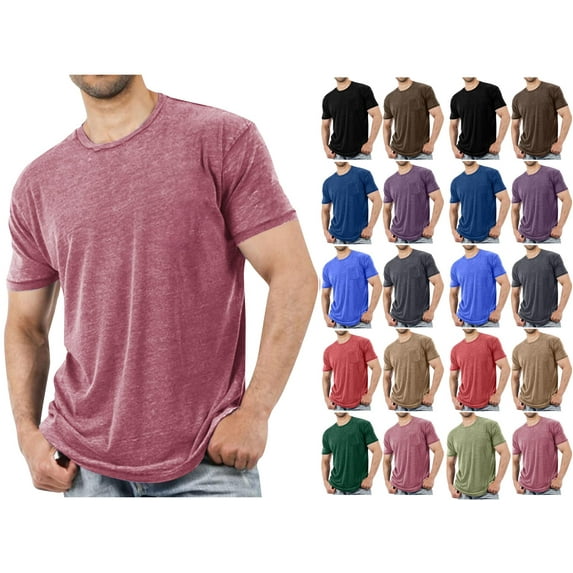 Men's Short Sleeve Crewneck T-Shirt Solid Color Casual Tee Soft Breathable Cotton Blend Top for Daily Wear