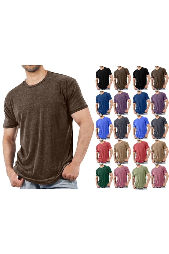 Men's Short Sleeve Crewneck T-Shirt Solid Color Casual Tee Soft Breathable Cotton Blend Top for Daily Wear
