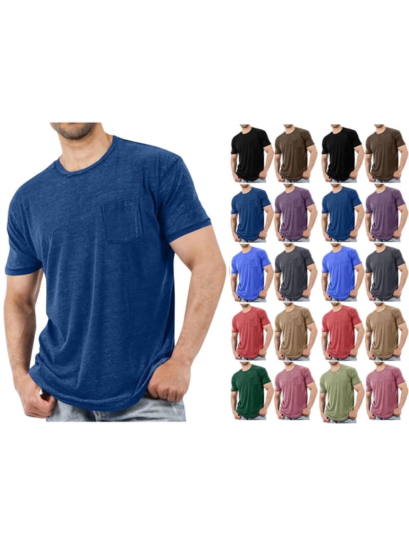 Men's Short Sleeve Crewneck T-Shirt Solid Color Casual Tee Soft Breathable Cotton Blend Top for Daily Wear
