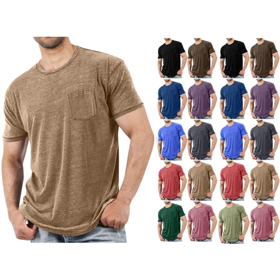 Men's Short Sleeve Crewneck T-Shirt Solid Color Casual Tee Soft Breathable Cotton Blend Top for Daily Wear