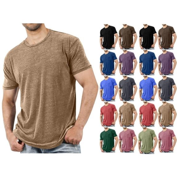 Men's Short Sleeve Crewneck T-Shirt Solid Color Casual Tee Soft Breathable Cotton Blend Top for Daily Wear