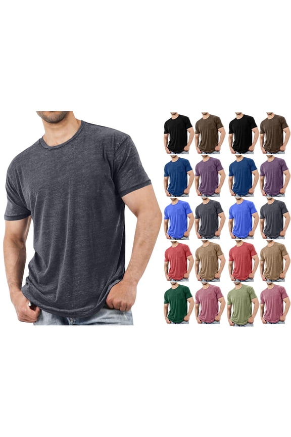Men's Short Sleeve Crewneck T-Shirt Solid Color Casual Tee Soft Breathable Cotton Blend Top for Daily Wear