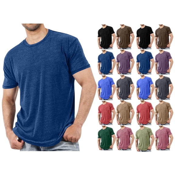 Men's Short Sleeve Crewneck T-Shirt Solid Color Casual Tee Soft Breathable Cotton Blend Top for Daily Wear