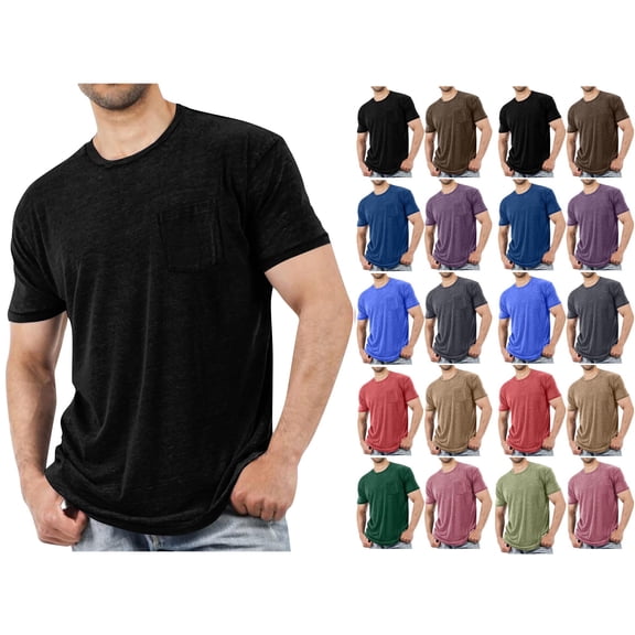 Men's Short Sleeve Crewneck T-Shirt Solid Color Casual Tee Soft Breathable Cotton Blend Top for Daily Wear