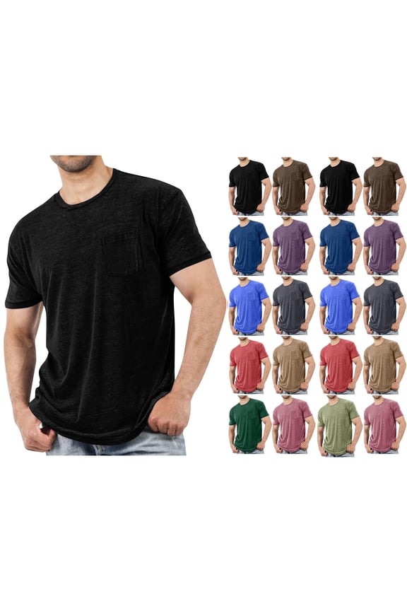 Men's Short Sleeve Crewneck T-Shirt Solid Color Casual Tee Soft Breathable Cotton Blend Top for Daily Wear