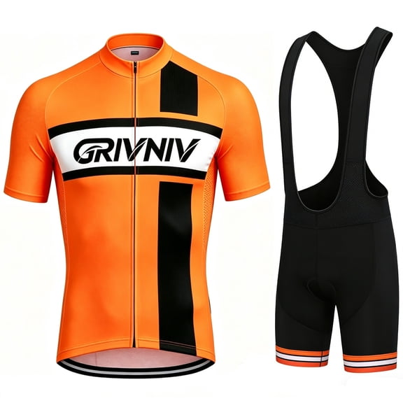 Men's Short Sleeve Cycling Jersey Set, Quick Dry Breathable Bike Top with 3D Padded Shockproof Shorts for MTB Road Bike Riding
