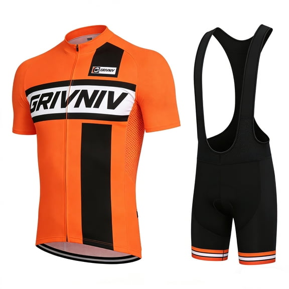 Men's Short Sleeve Cycling Jersey Set, Quick Dry Breathable Bike Top with 3D Padded Shockproof Shorts for MTB Road Bike Riding
