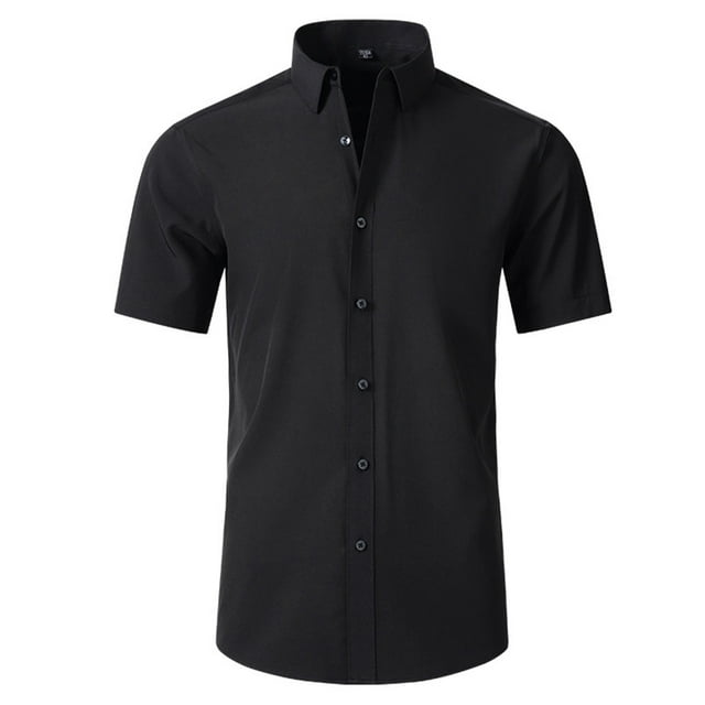 Men's Short Sleeve Dress Shirt Classic Solid Color Wrinkle-Free Regular ...