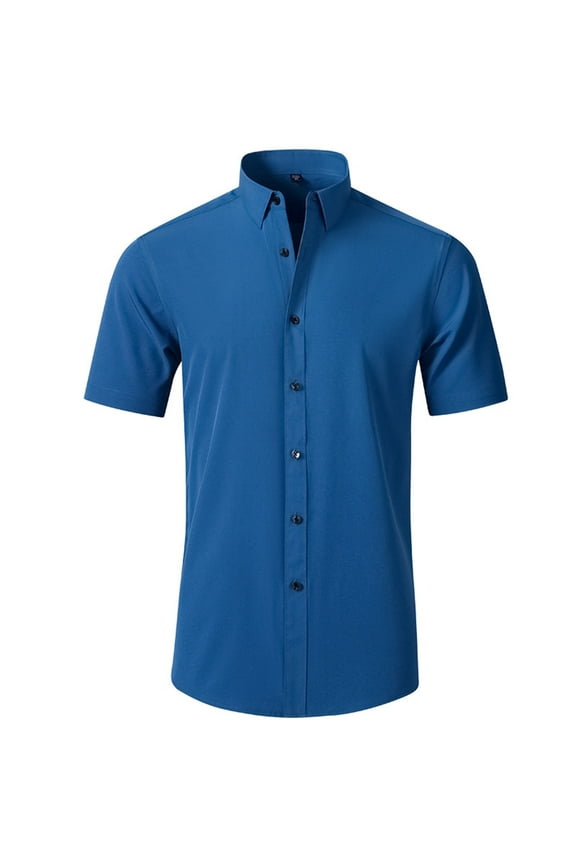 Men's Short Sleeve Dress Shirt Classic Solid Color Wrinkle-Free Regular Fit Button Down Stretch Business Shirts