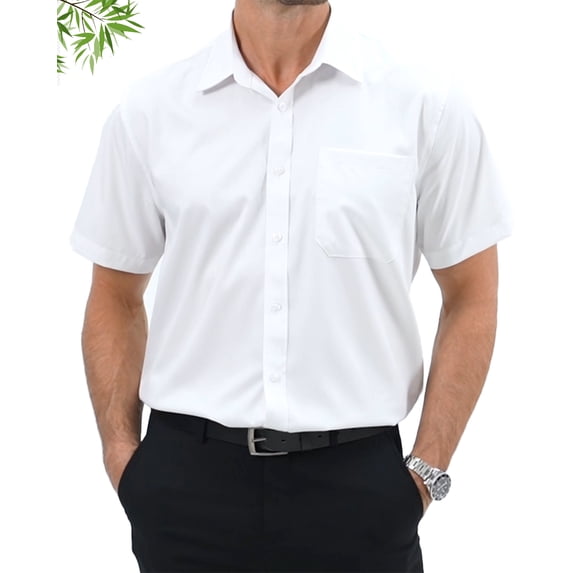 HISDERN White Dress Shirts for Men Bamboo-Blend Wrinkle-resistant Short Sleeve Button Down Shirts XL