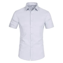 Men's Short Sleeve Dress Shirts Stretch Solid Slim Fit Casual Businss Button Down Shirt