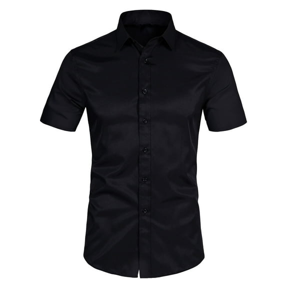 Men's Short Sleeve Dress Shirts Stretch Solid Slim Fit Casual Businss Button Down Shirt